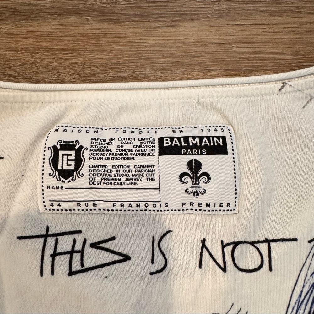 Balmain Scribble-Printed Crewneck T-Shirt RARE - Picture 6 of 8